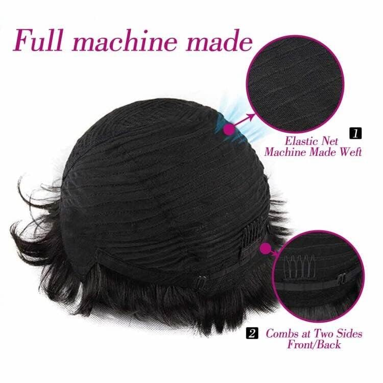 Waveme Pixie Wigs for Black Women Human Hair Short Curly Pixie Cut Wigs For Black Women Full Machine Made Wig Glueless None Lace Front Wig Pixie Curly Black 1B