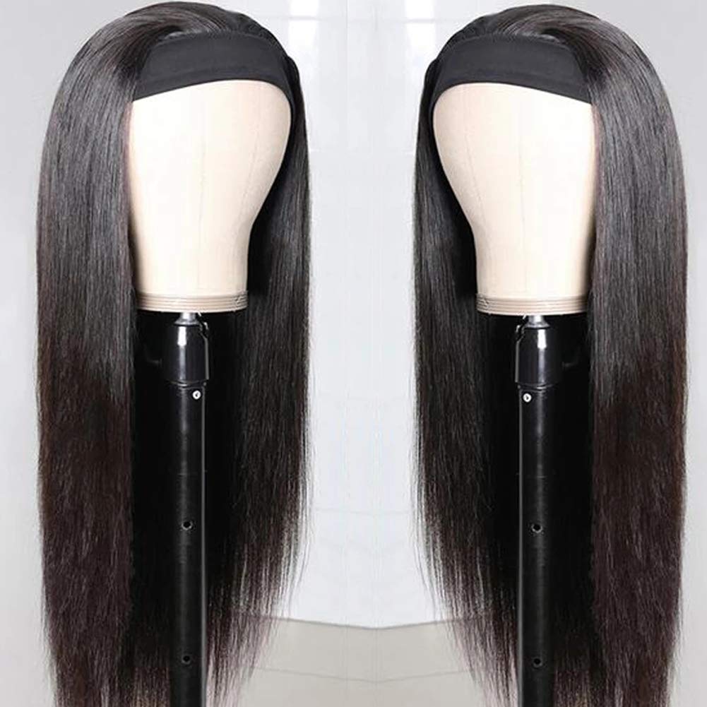 TNICE Headband Wig Human Hair Straight 18 Inch Headband Wigs for Black Women Glueless None Lace Front Human Hair Headband Wig Brazilian Virgin Hair Machine Made Wigs Natural Black 150% Density