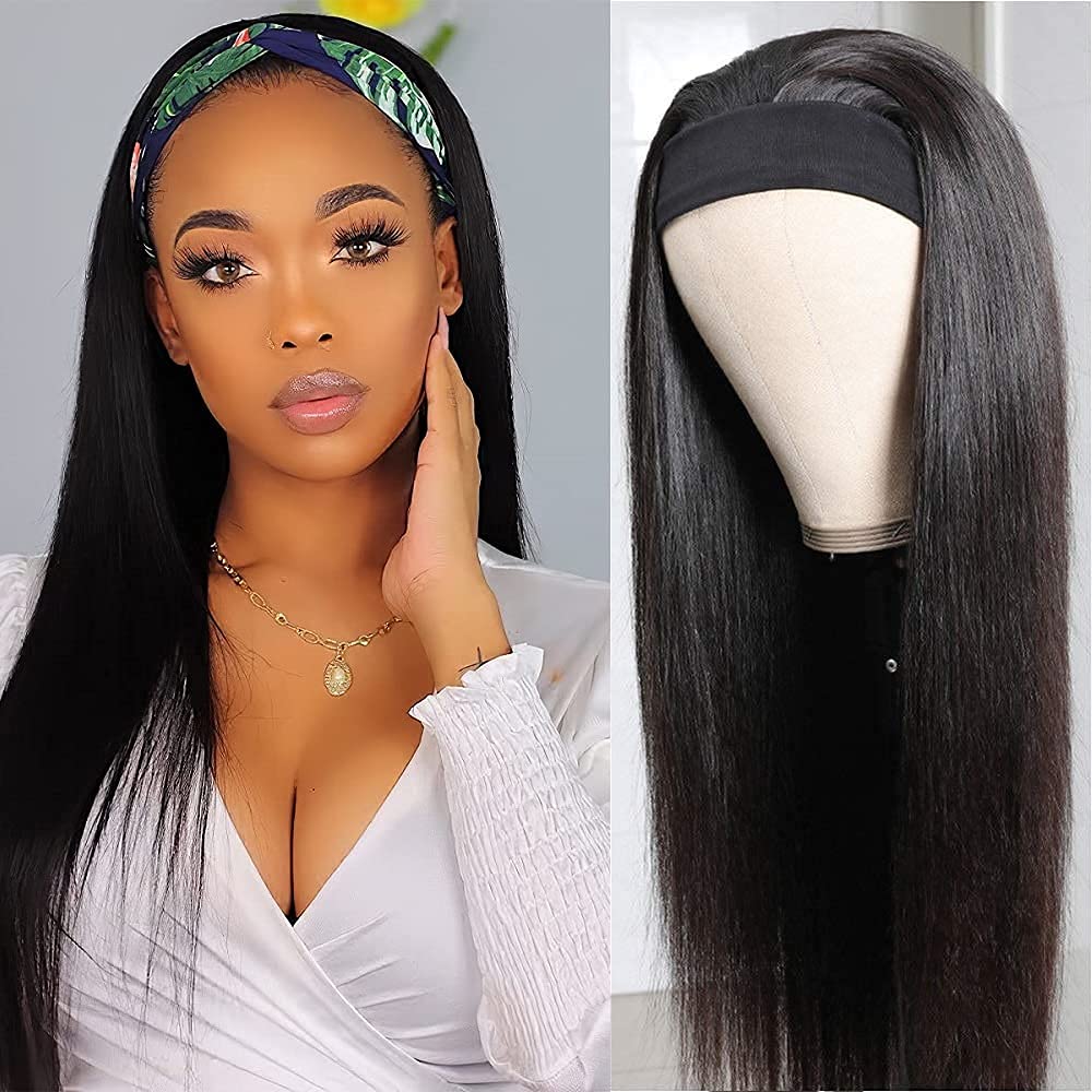 TNICE Headband Wig Human Hair Straight 18 Inch Headband Wigs for Black Women Glueless None Lace Front Human Hair Headband Wig Brazilian Virgin Hair Machine Made Wigs Natural Black 150% Density