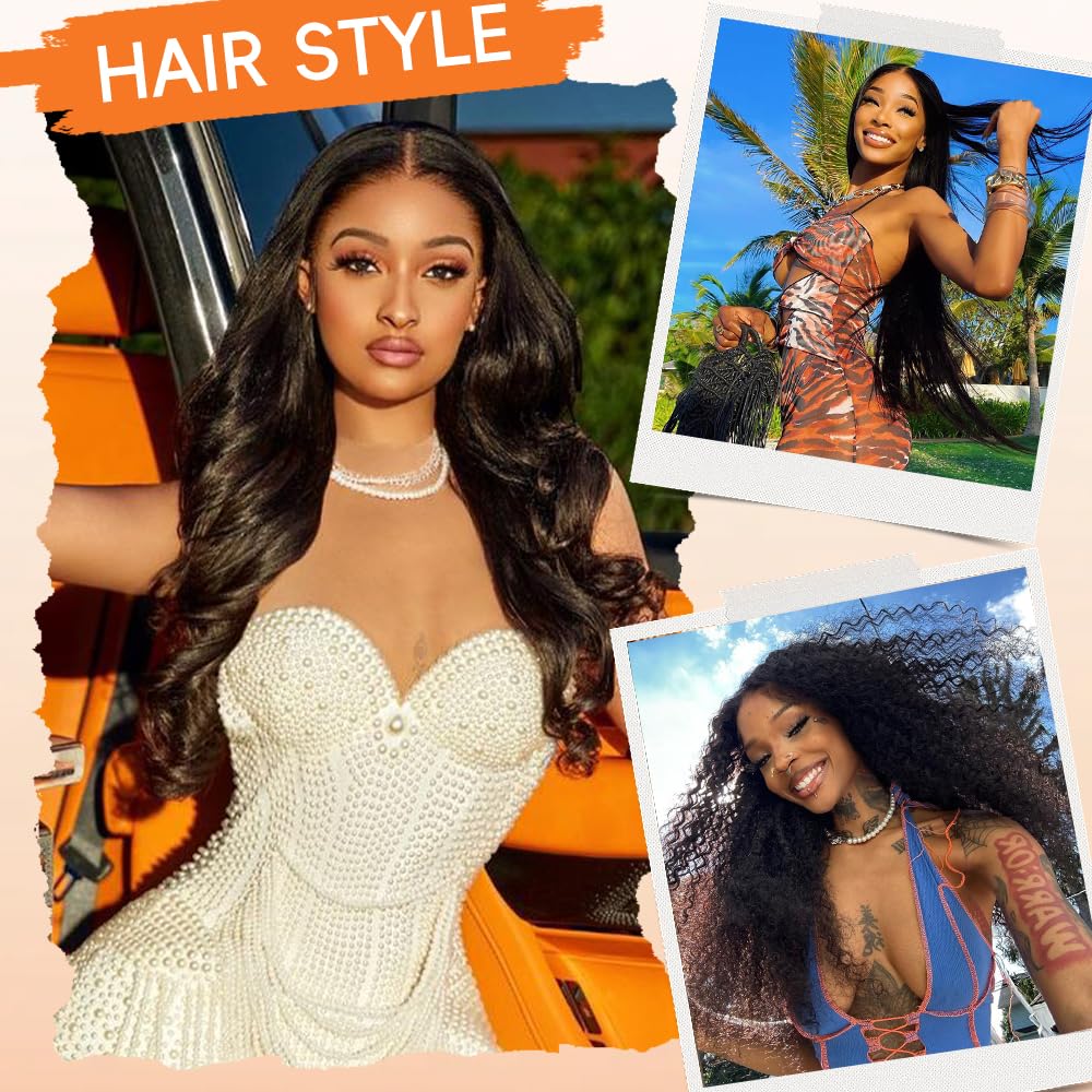 YetFree 28 Inch Body Wave Lace Front Wigs Human Hair Pre Plucked 13x6 HD Lace Frontal Wigs Brazilian Virgin Human Hair 200 Density Glueless Body Wave wig with Baby Hair Natural Black