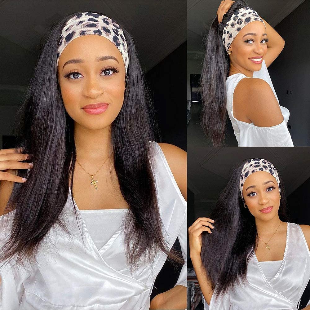 TNICE Headband Wig Human Hair Straight 18 Inch Headband Wigs for Black Women Glueless None Lace Front Human Hair Headband Wig Brazilian Virgin Hair Machine Made Wigs Natural Black 150% Density