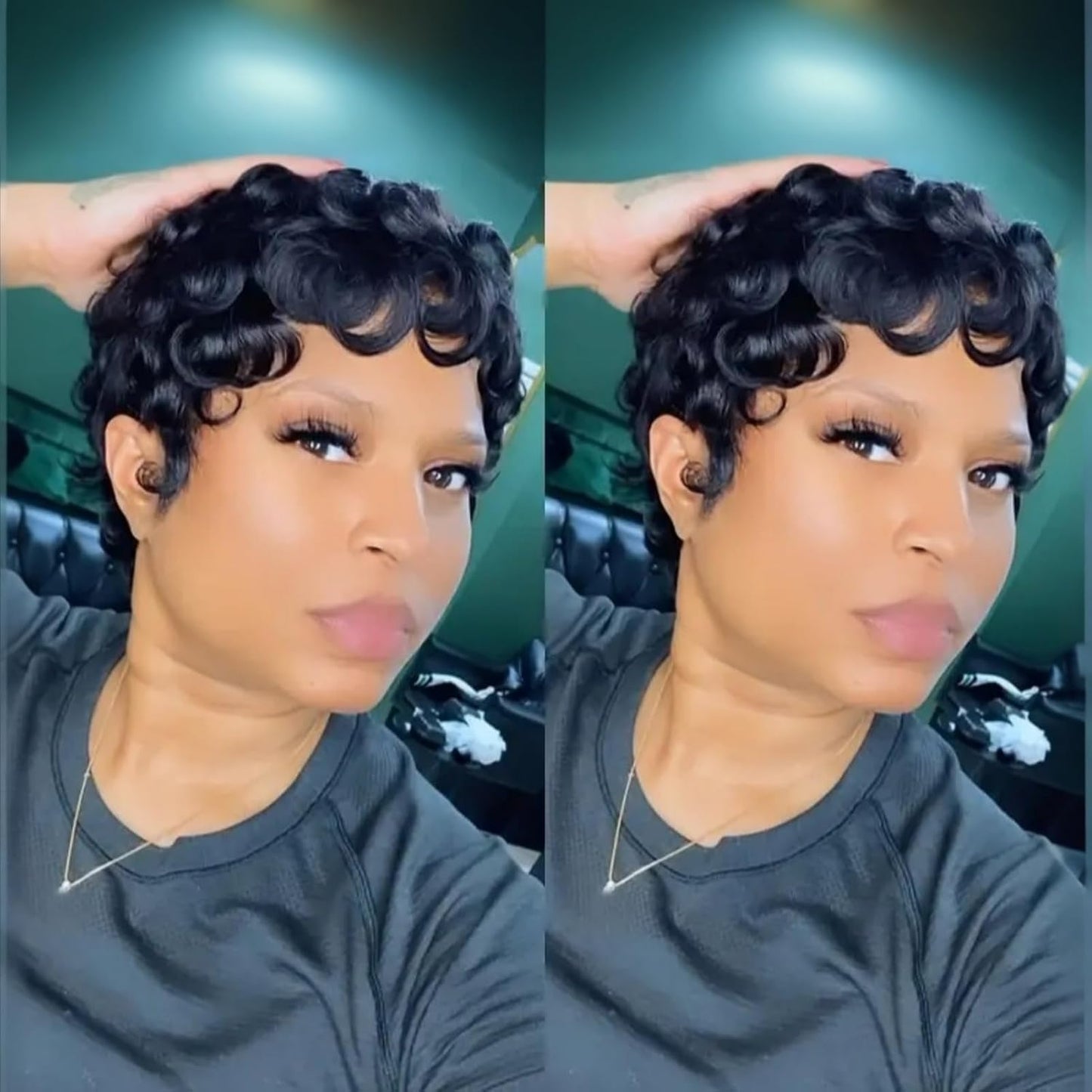 Waveme Pixie Wigs for Black Women Human Hair Short Curly Pixie Cut Wigs For Black Women Full Machine Made Wig Glueless None Lace Front Wig Pixie Curly Black 1B