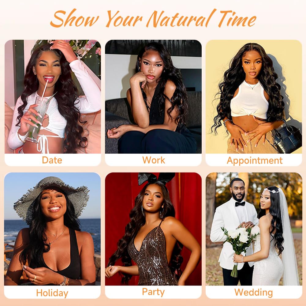 YetFree 28 Inch Body Wave Lace Front Wigs Human Hair Pre Plucked 13x6 HD Lace Frontal Wigs Brazilian Virgin Human Hair 200 Density Glueless Body Wave wig with Baby Hair Natural Black