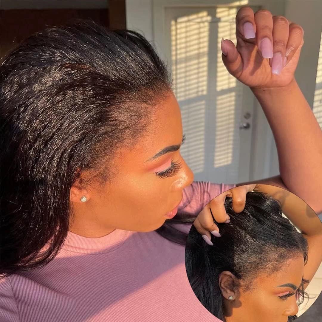 Enoya Glueless Wigs Human Hair Pre Plucked Frontal Lace Wig For Black Women,Hd Lace Front Wigs Human Hair 200 Density Natural Black With Baby Hair (13x4 HD Lace Frontal Wig, 10")