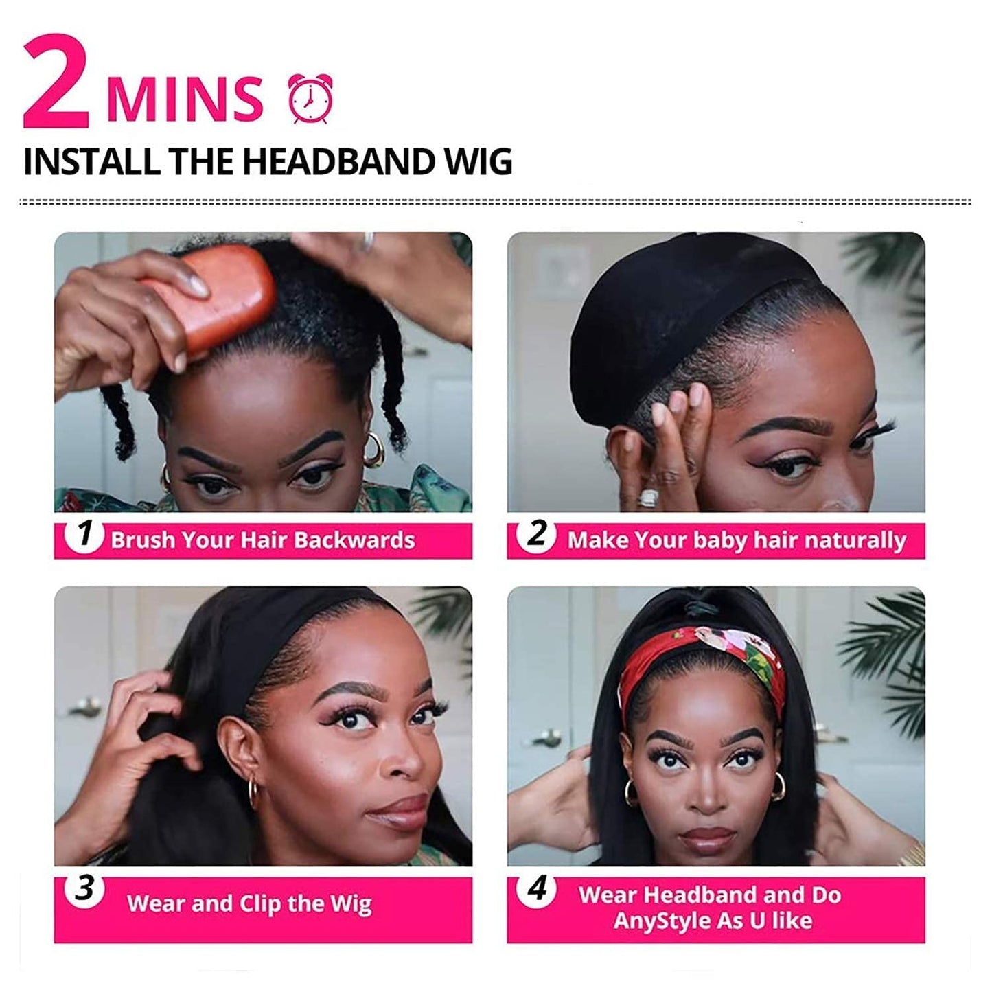 TNICE Headband Wig Human Hair Straight 18 Inch Headband Wigs for Black Women Glueless None Lace Front Human Hair Headband Wig Brazilian Virgin Hair Machine Made Wigs Natural Black 150% Density