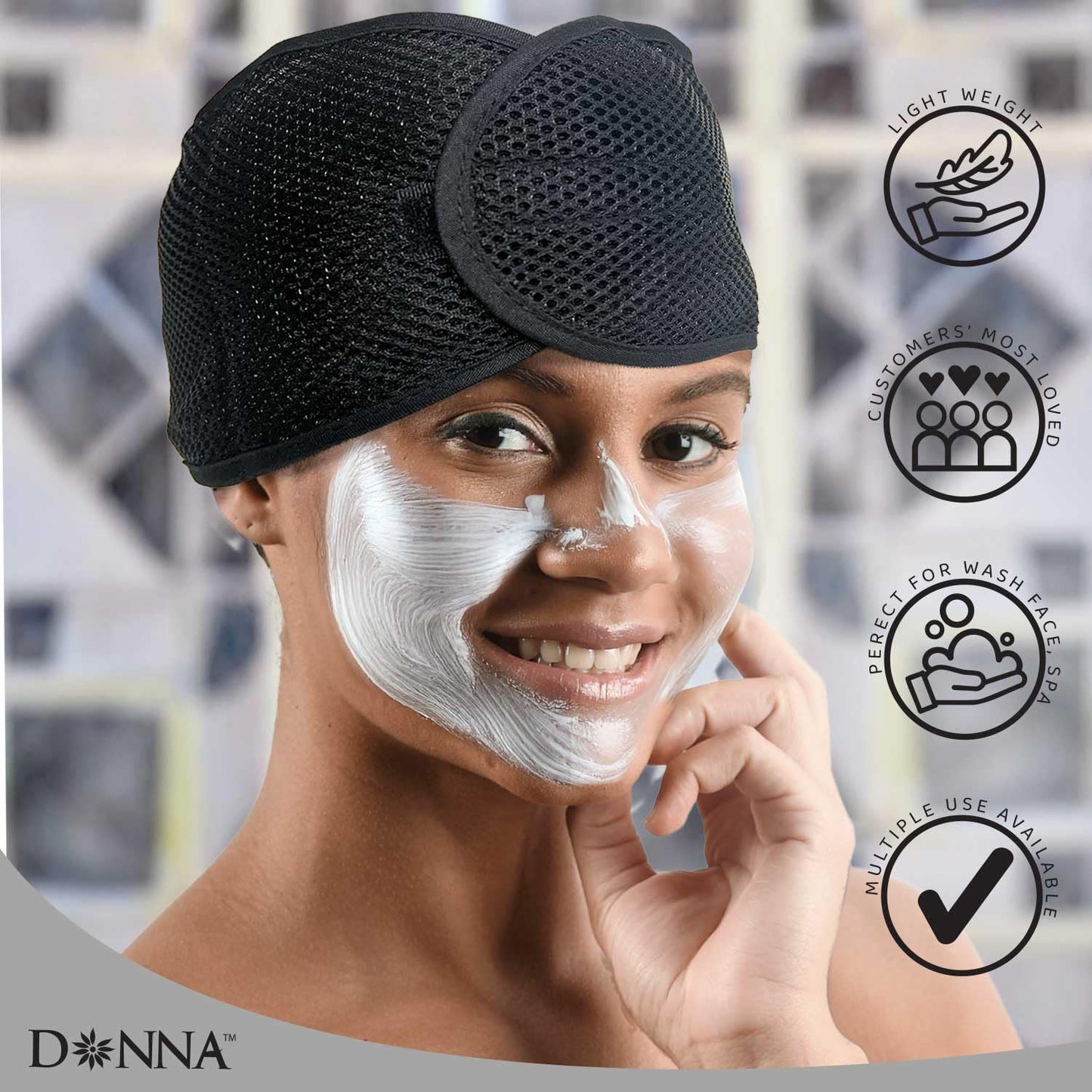 DONNA Deluxe Foam Mesh Wrap with Vitamin E, Head Wraps for Black Women, Hair Wrap for Sleep, Hair Nets for Sleeping, Mesh Hair Wrap, Silk Head Wrap, Black Color 1pc