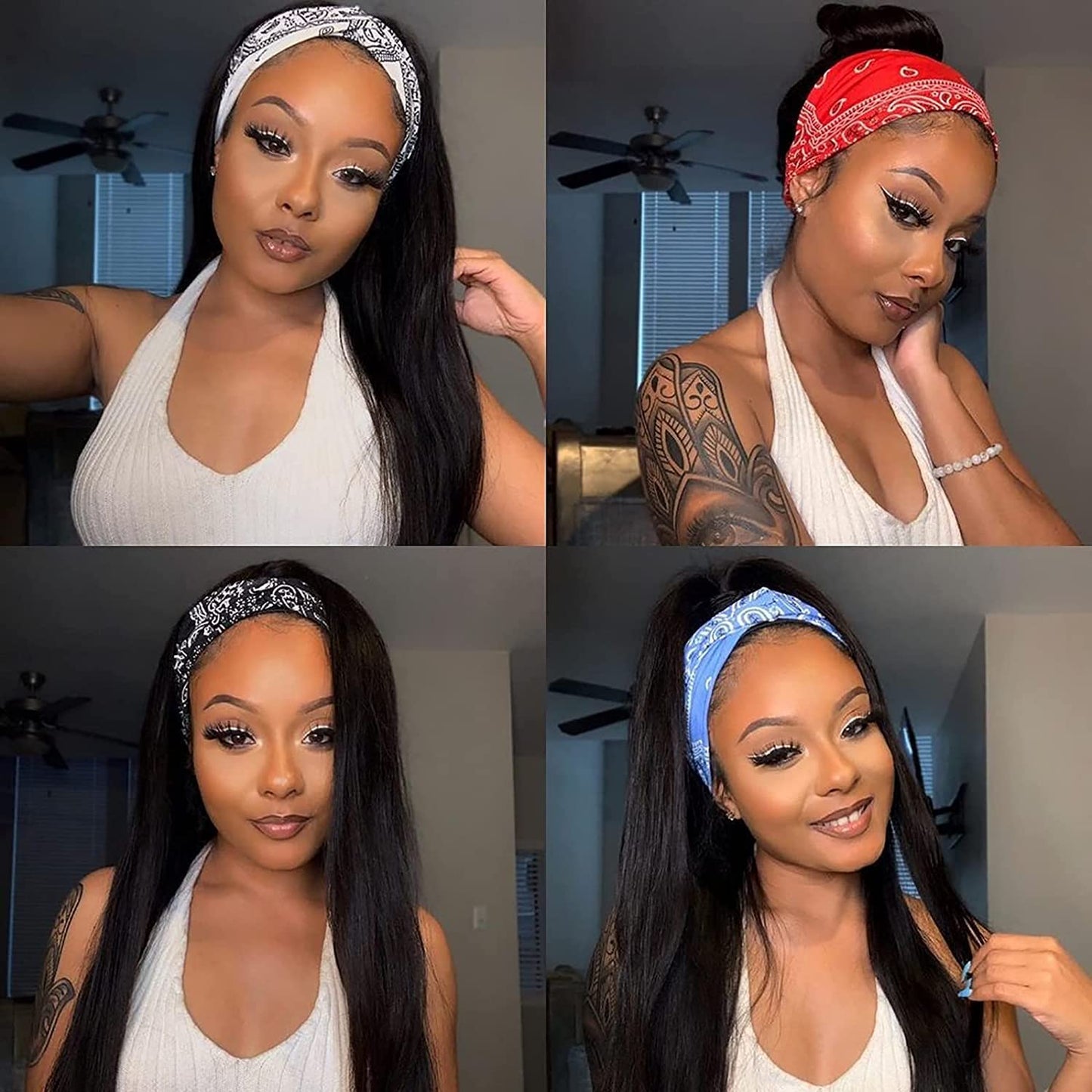 TNICE Headband Wig Human Hair Straight 18 Inch Headband Wigs for Black Women Glueless None Lace Front Human Hair Headband Wig Brazilian Virgin Hair Machine Made Wigs Natural Black 150% Density