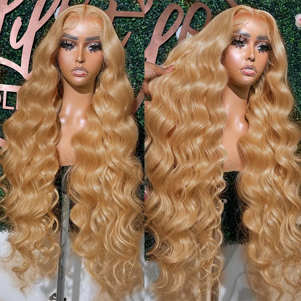 UMEGOOD 200% Density Honey Blonde Wig Human Hair 13x6 HD Transparent Lace Front Wigs Human Hair Hair Pre-Plucked 13x6 Blonde Body Wave Glueless Light Brown Lace Front Wigs Human Hair