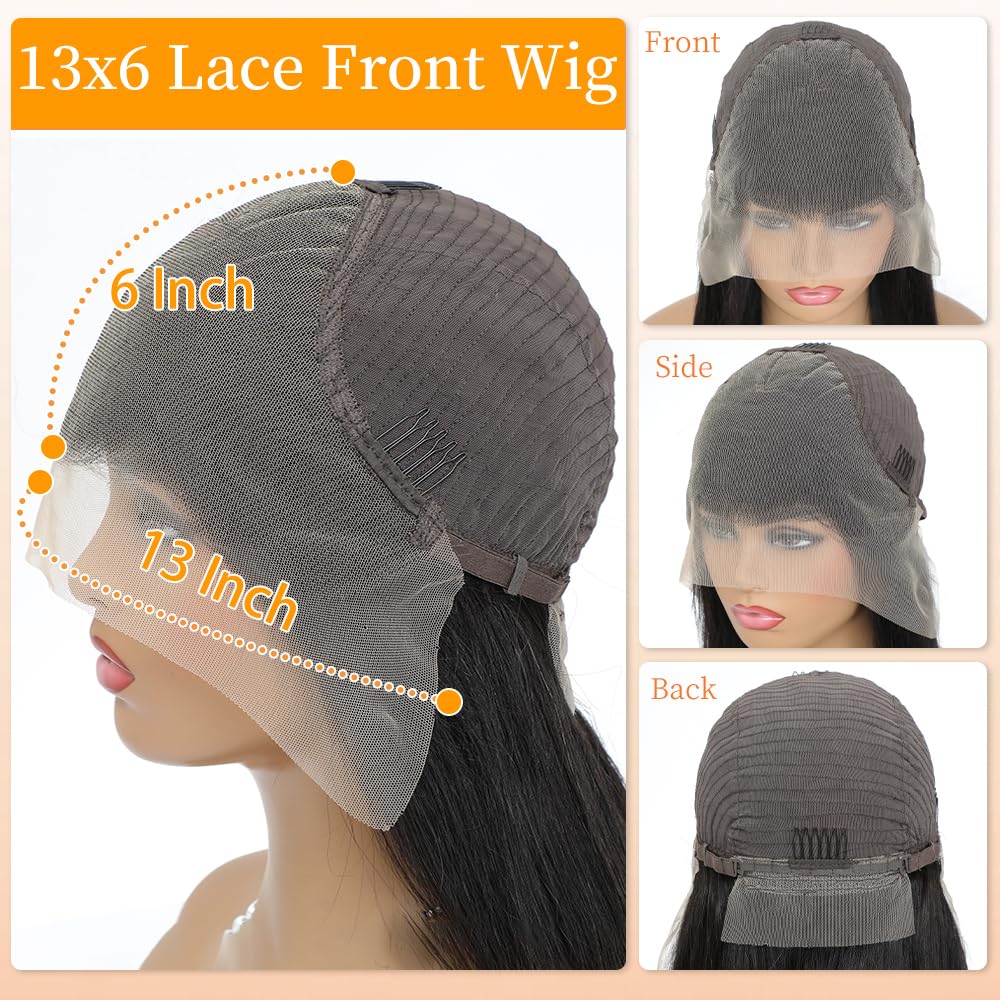YetFree 28 Inch Body Wave Lace Front Wigs Human Hair Pre Plucked 13x6 HD Lace Frontal Wigs Brazilian Virgin Human Hair 200 Density Glueless Body Wave wig with Baby Hair Natural Black