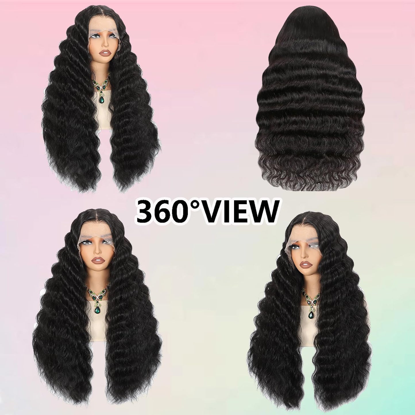 VIPPRETTY 13X6 HD Lace Front Wig,30Inch Glueless Loose Deep Wave Wig Natural Black.Synthetic Lace Front Wigs Human Hair Touch,Vogue Highlight Technology-Premium Fiber & Human Hair Blended.