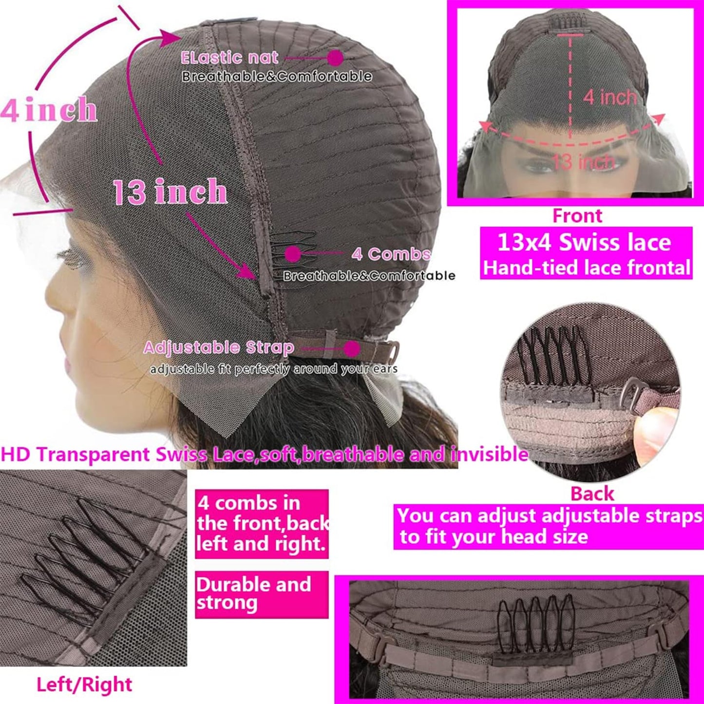 Enoya Glueless Wigs Human Hair Pre Plucked Frontal Lace Wig For Black Women,Hd Lace Front Wigs Human Hair 200 Density Natural Black With Baby Hair (13x4 HD Lace Frontal Wig, 10")