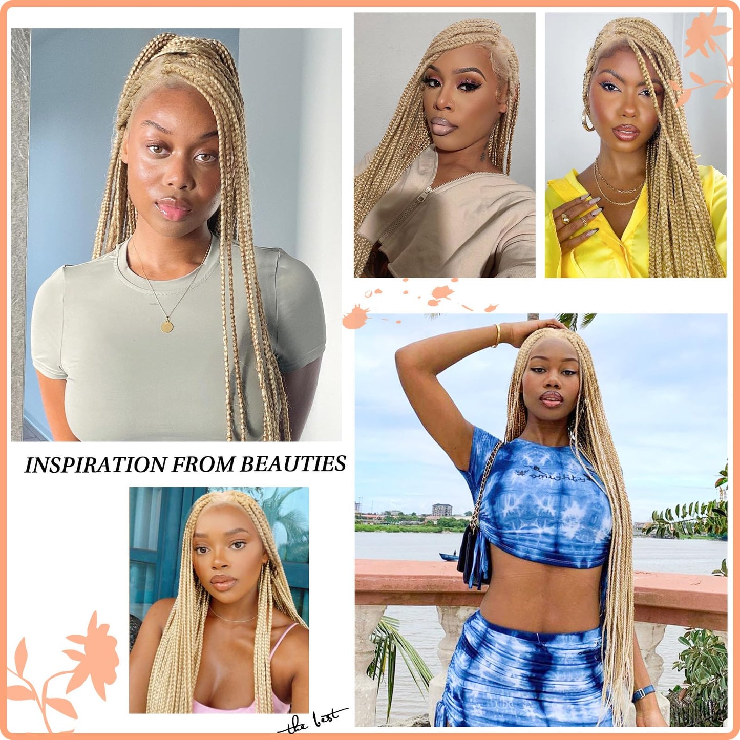 Brinbea 360° HD Full Lace Knotless Braided Wigs for Women Box Braid Wig with Baby Hair Braided Lace Front Wigs Premium Synthetic Braids Wig Long Blonde 36"