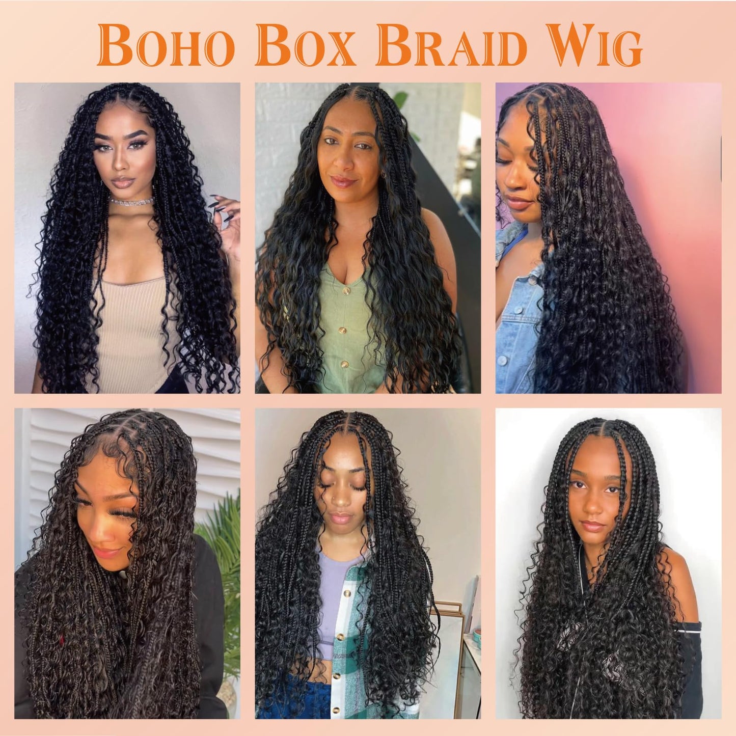 Yacurcur Boho Knotless Braided Wigs for Black Women Bohemian Box Braided Wigs Double Full Lace Braided Wigs with Baby Hair Synthetic Boho Braid Wig Natural Black 36Inch