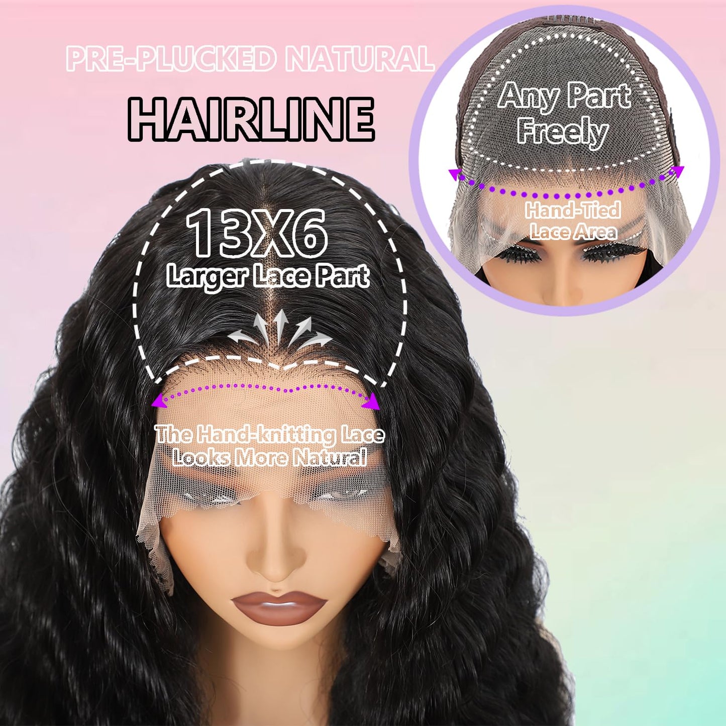 VIPPRETTY 13X6 HD Lace Front Wig,30Inch Glueless Loose Deep Wave Wig Natural Black.Synthetic Lace Front Wigs Human Hair Touch,Vogue Highlight Technology-Premium Fiber & Human Hair Blended.