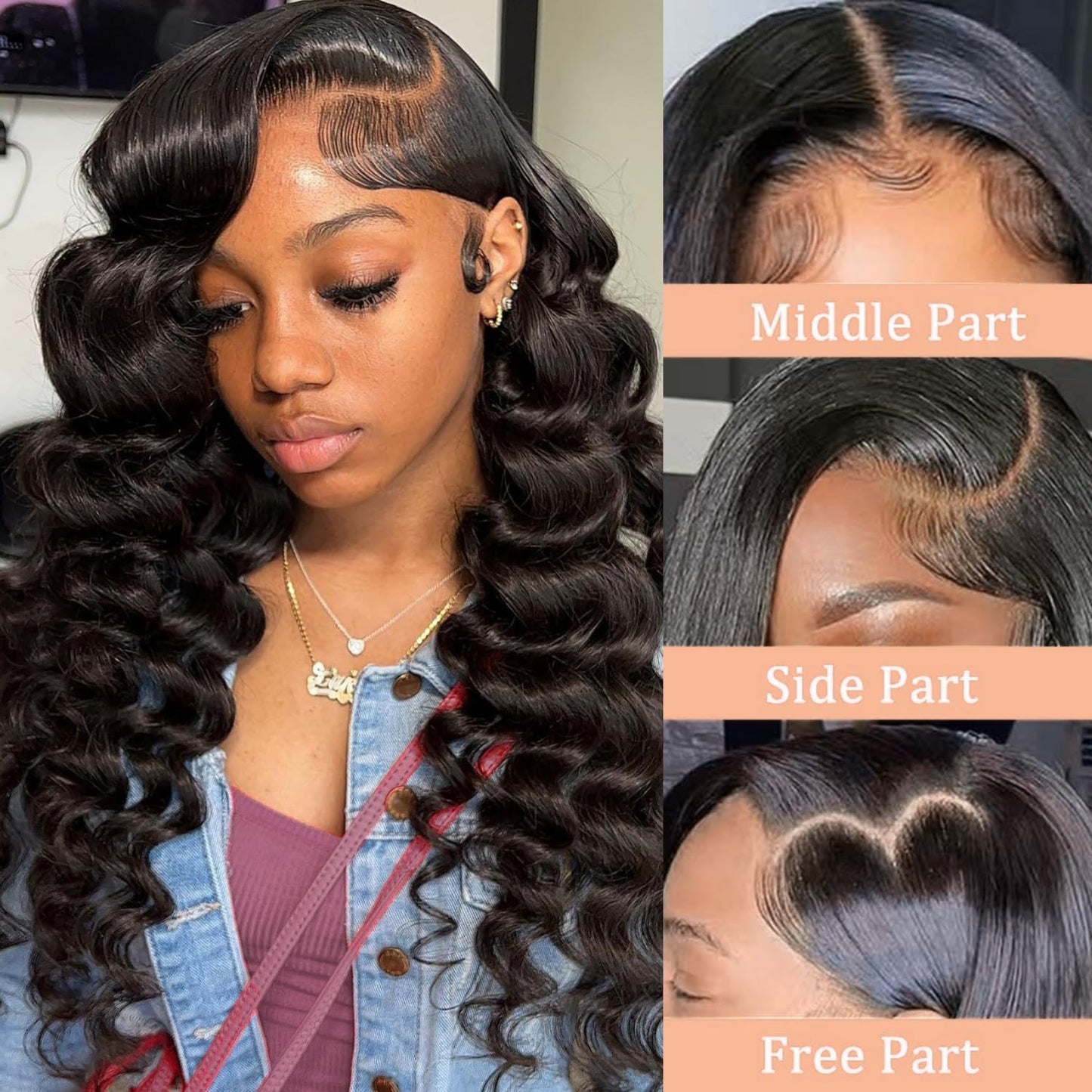 PYY Deep Wave Lace Front Wigs Human Hair 200 Density Deep Wave Wig 13x4 HD Lace Frontal Wigs for Women Glueless Wigs Pre Plucked with Baby Hair 24 Inch
