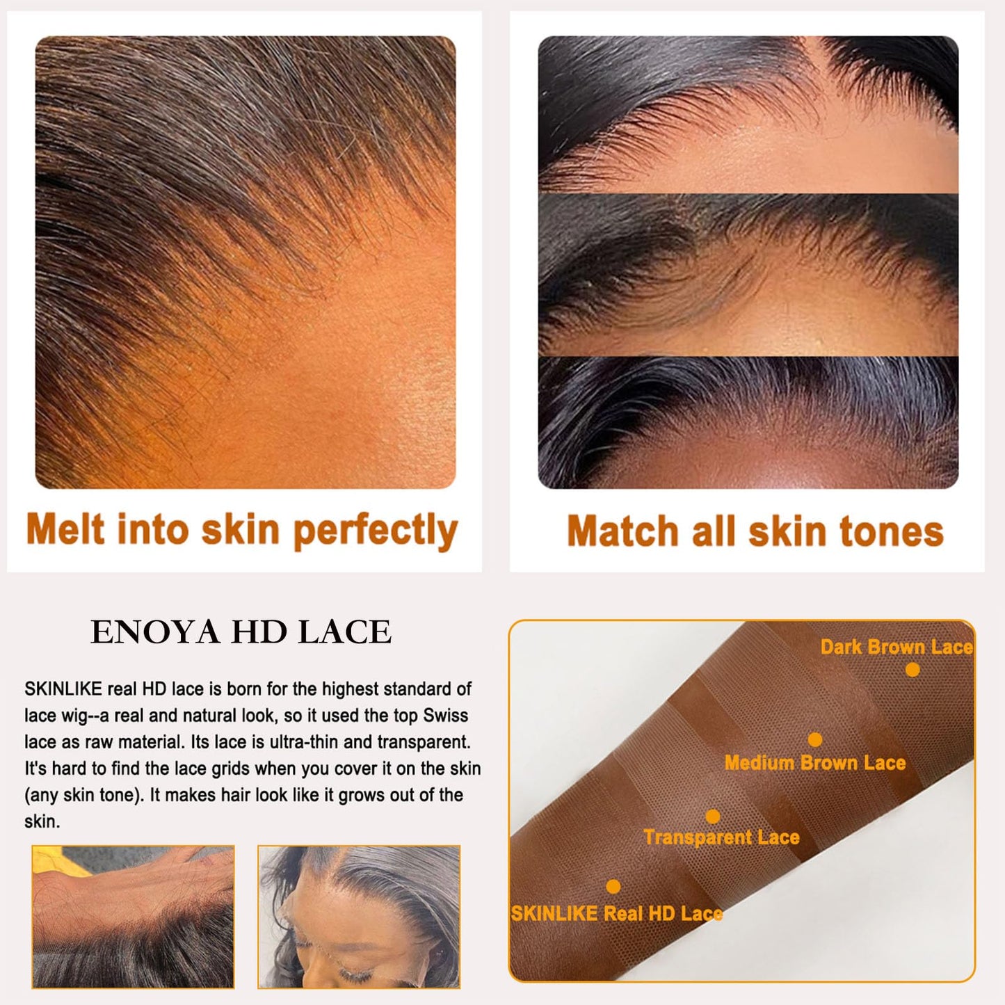 Enoya Glueless Wigs Human Hair Pre Plucked Frontal Lace Wig For Black Women,Hd Lace Front Wigs Human Hair 200 Density Natural Black With Baby Hair (13x4 HD Lace Frontal Wig, 10")