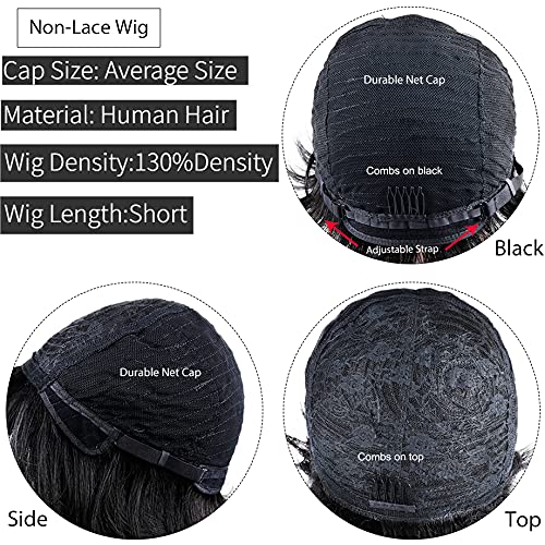 RICONEY Pixie Cut Wig Human Hair Wigs for Black Women Short Bob Wig Ombre None Lace Front Wig with Bangs Glueless Full Machine Made Wig 1B/33 Color