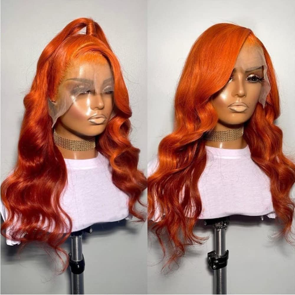 22Inch Ginger Lace Front Wigs Human Hair Pre Plucked 13x4 Body Wave Lace Frontal Wigs Human Hair 350# Colored Wig Human Hair Ginger Wig Human Hair Orange Wigs for Women Natural Hairline 180% Density