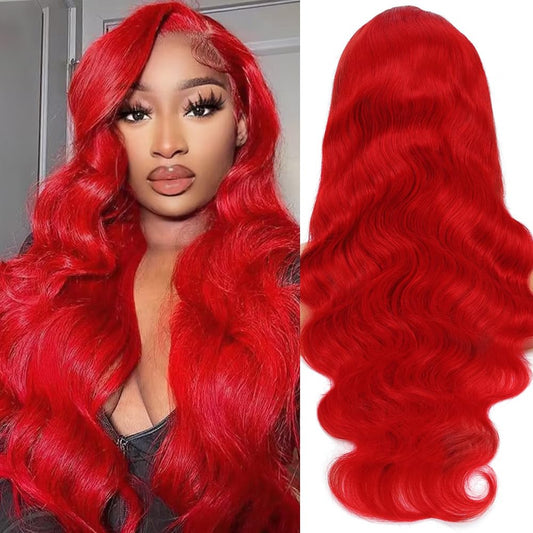 Loyom Red Lace Front Wigs Human Hair Pre Plucked Red Wig Human Hair 13x4 Body Wave Lace Front Wigs Human Hair Colored 180% Density Red HD Lace Front Wigs Human Hair Red Frontal Wigs Human Hair 22''