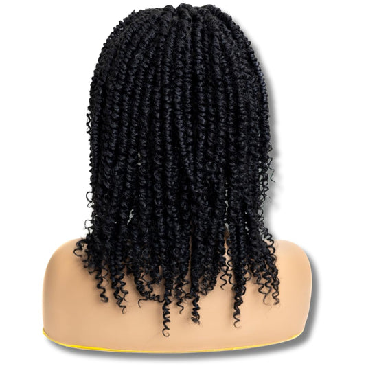 PIB 12'' Single Full Lace Wig – Passion Twist Square Parted, Knotless Braided Wigs for Black Women, Synthetic Lace with Natural Baby Hair (#1B Off Black, 12")
