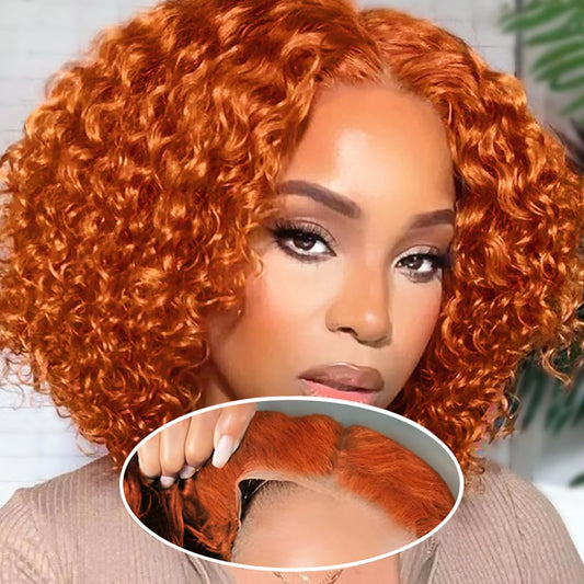 ISWEET HD Glueless Wigs Human Hair Pre Plucked Pre Cut Bob 4x4, 8 Inch Ginder 210% Density Hairline Curly Bob Wig Human Hair, Wear and Go Deep Wave Lace Front Wigs Human Hair for Black Women