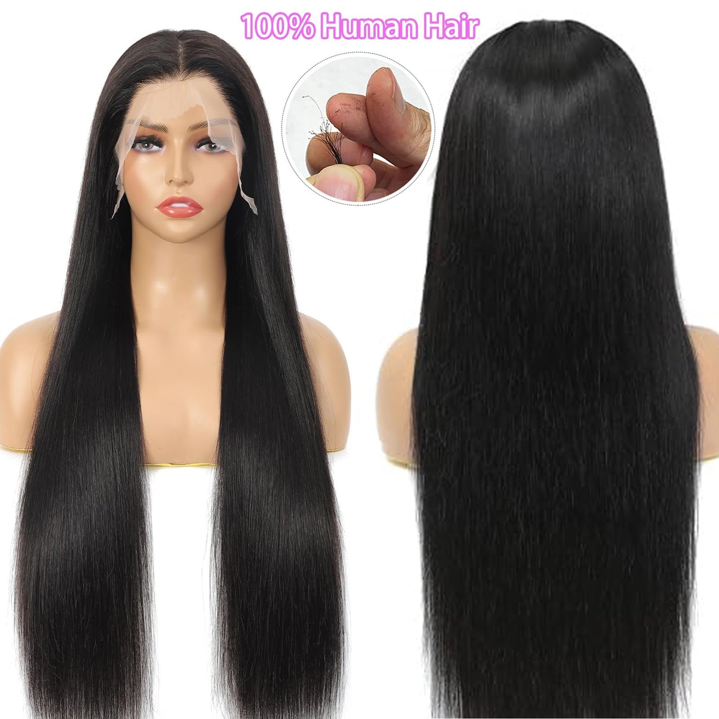 Zlzlblbl 32 Inch 13x6 Lace Front Wigs Human Hair Pre Plucked 100 Percent Human Hair Wig Straight Hd Lace Frontal Wigs Human Hair Glueless Wigs Human Hair for Women Natural Color