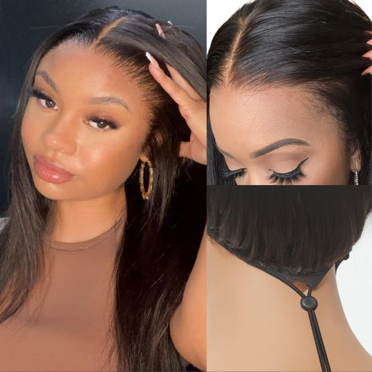LUVME HAIR Flexi-Fit Invisi Drawstring Wig 13x4 Lace Wig PreMax Lace Wigs Silky Straight Lace Front Wigs Human Hair Pre Cut Plucked Lace Frontal 16 Inches Natural Black
