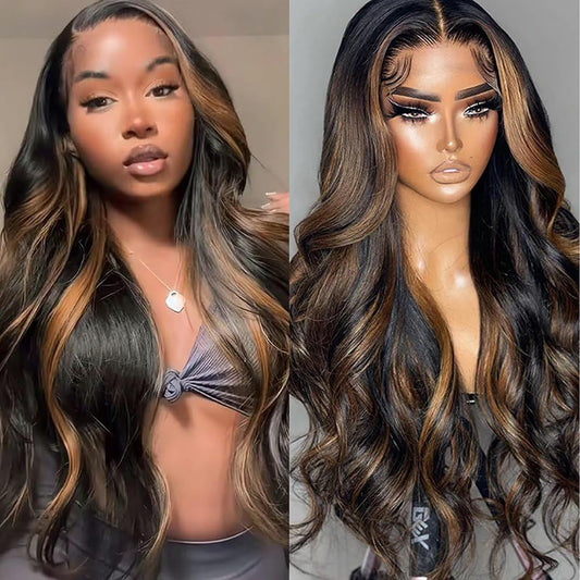 miear 13x6 Ombre Lace Front Wig Human Hair 1B/30 Highlight Lace Front Wig Human Hair 180% Density Body Wave HD Transparent Lace Frontal Wigs Human Hair Colored Balayage Wig for Black Women 26 Inch