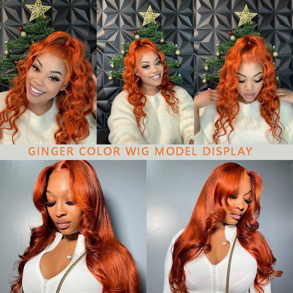 22Inch Ginger Lace Front Wigs Human Hair Pre Plucked 13x4 Body Wave Lace Frontal Wigs Human Hair 350# Colored Wig Human Hair Ginger Wig Human Hair Orange Wigs for Women Natural Hairline 180% Density