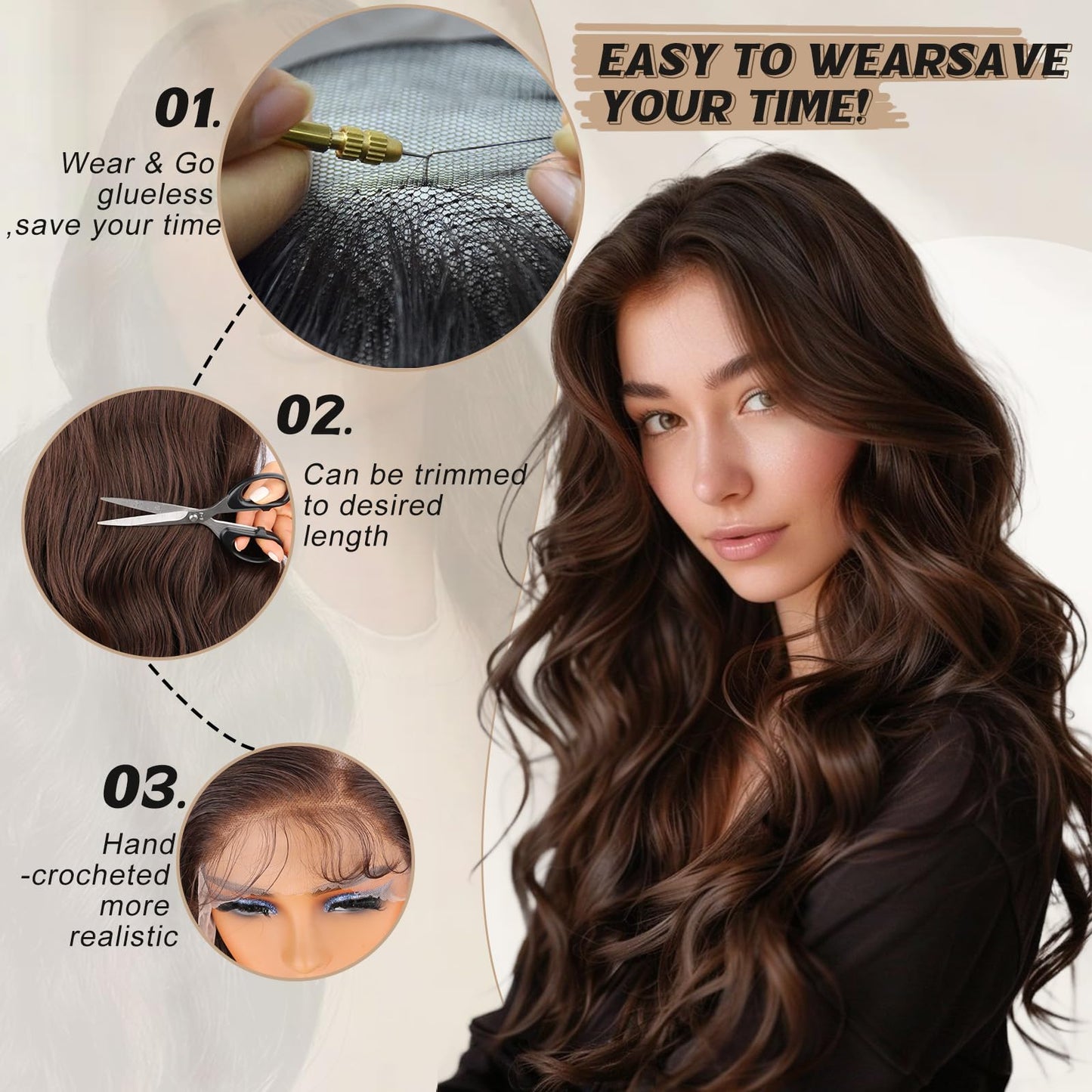 SUKRI 13×4 Red Brown Lace Front Wig 26Inch Long Wavy Brown Wig with Baby Hair Synthetic Lace Front Wig for Women Daily Party Use