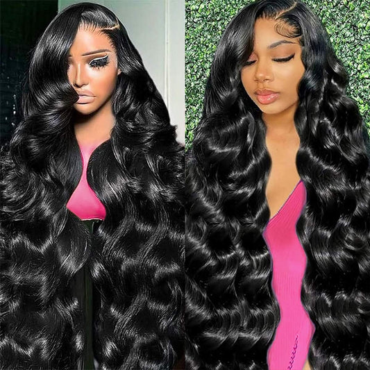 DSMOW 30 Inch 13x6 Lace Front Wigs Human Hair 200% Density Body Wave HD Lace Front Wigs Human Hair Pre Plucked Glueless Wigs Human Hair 13x6 Lace Frontal Wig for Women Natural Black