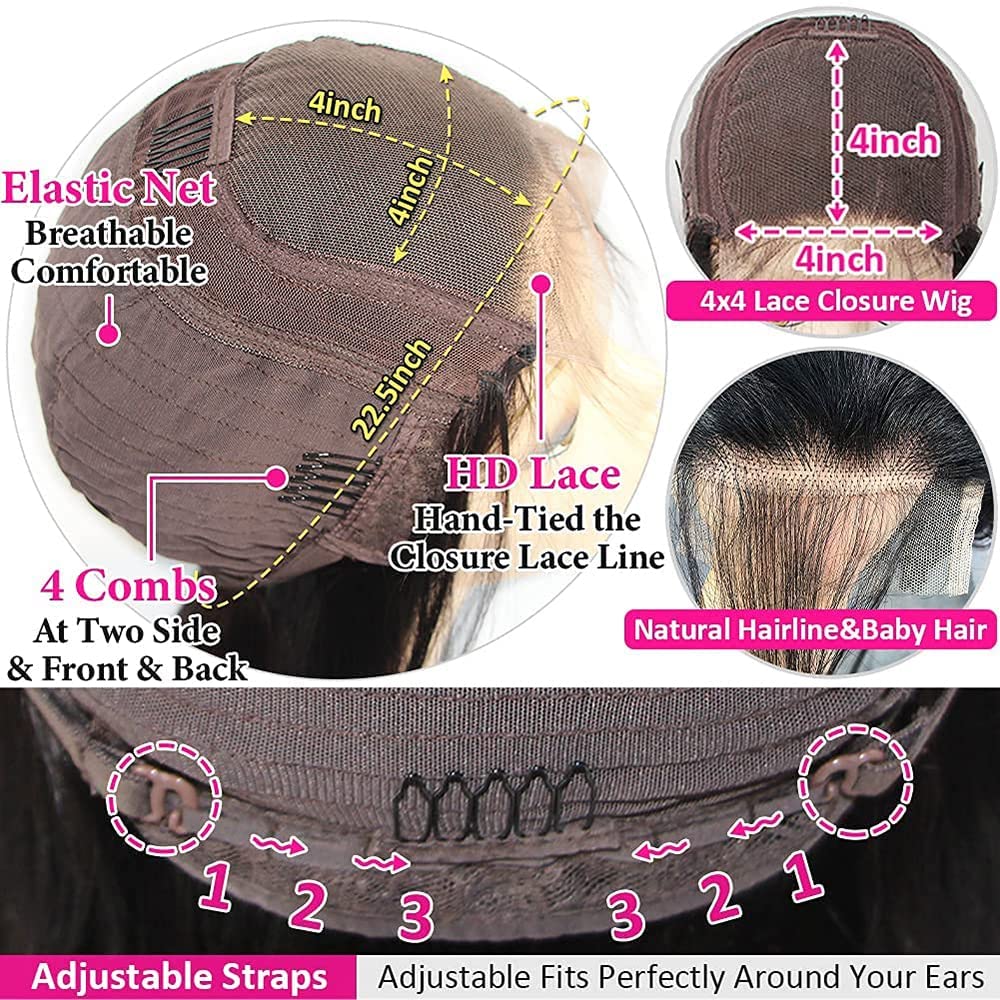 Recomtic Bob Wigs Human Hair Wet and Wave Lace Front Short Curly Wigs for Black Women Water Wave 4x4 Closure Wigs with Baby Hair 150% Density Natural Color 10Inch