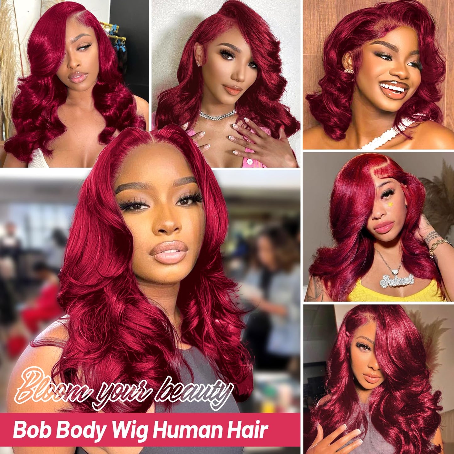 99j Burgundy Lace Front Wigs Human Hair 13x4 Bob Wig Human Hair Pre Plucked 200 Density HD Transparent Body Wave Lace Front Wigs Human Hair Red Colored Short Bob Wig for Women with Baby Hair 10inch
