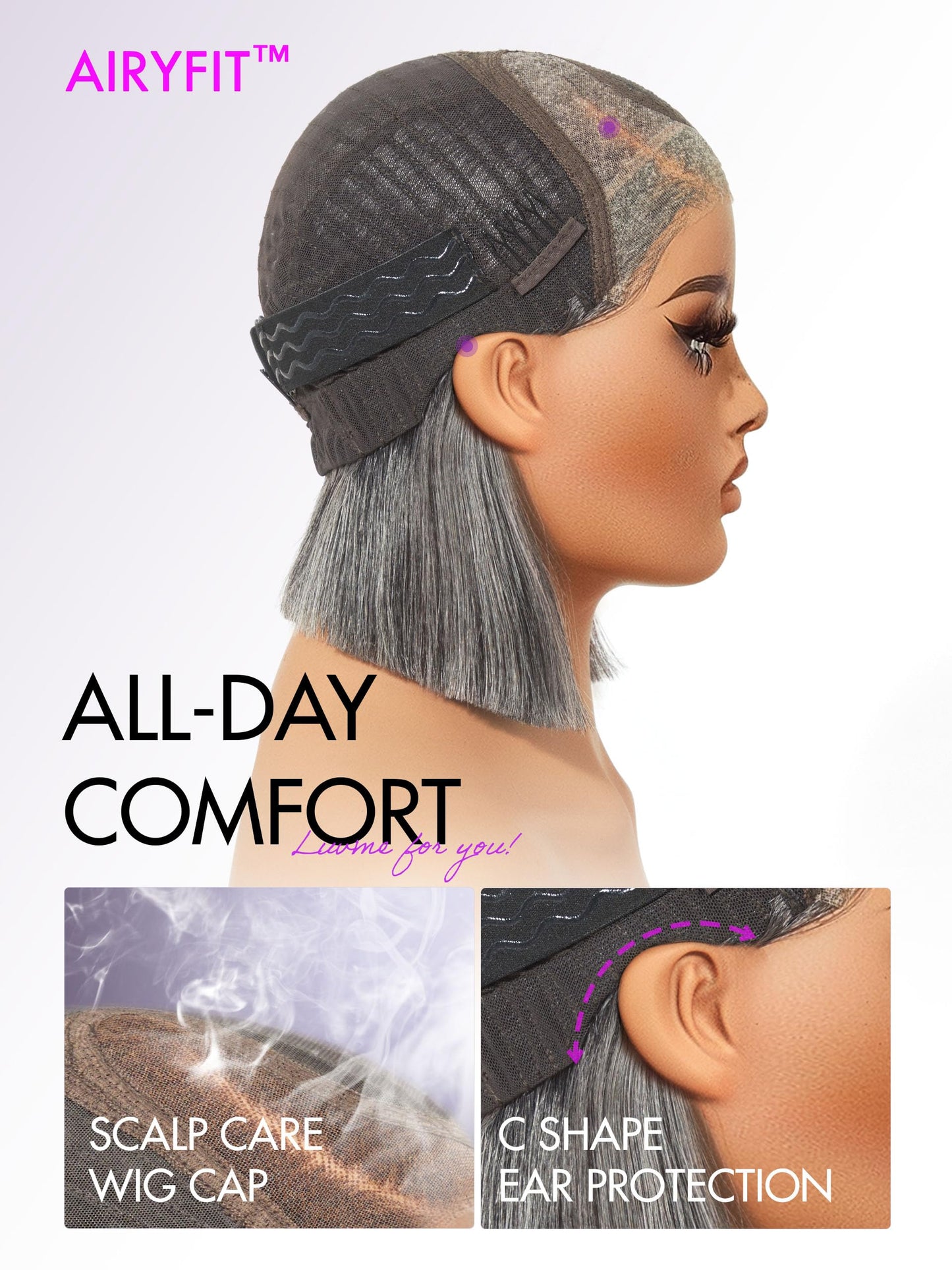 LUVME HAIR 10'' Grey Salt & Pepper Bob Wig Blunt Cut Bob Wig Pre Cut Glueless Wigs Glueless Lace Front 10 Inches Bob, Pre Cut Plucked Hd Lace Short Wig Ready To Go Natural Color Straight Side Part