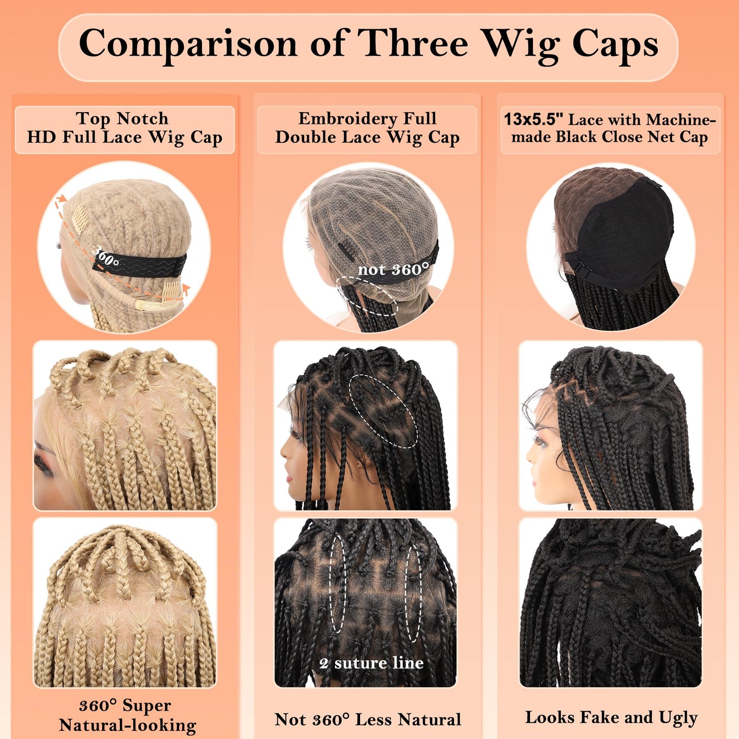 Brinbea 360° HD Full Lace Knotless Braided Wigs for Women Box Braid Wig with Baby Hair Braided Lace Front Wigs Premium Synthetic Braids Wig Long Blonde 36"
