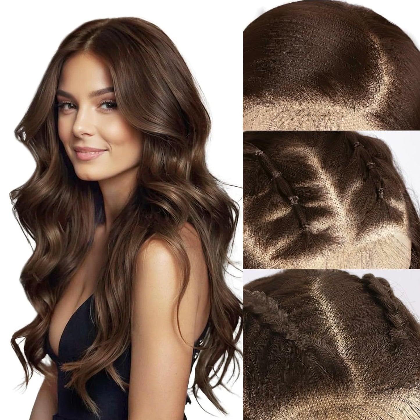 SUKRI 13×4 Red Brown Lace Front Wig 26Inch Long Wavy Brown Wig with Baby Hair Synthetic Lace Front Wig for Women Daily Party Use