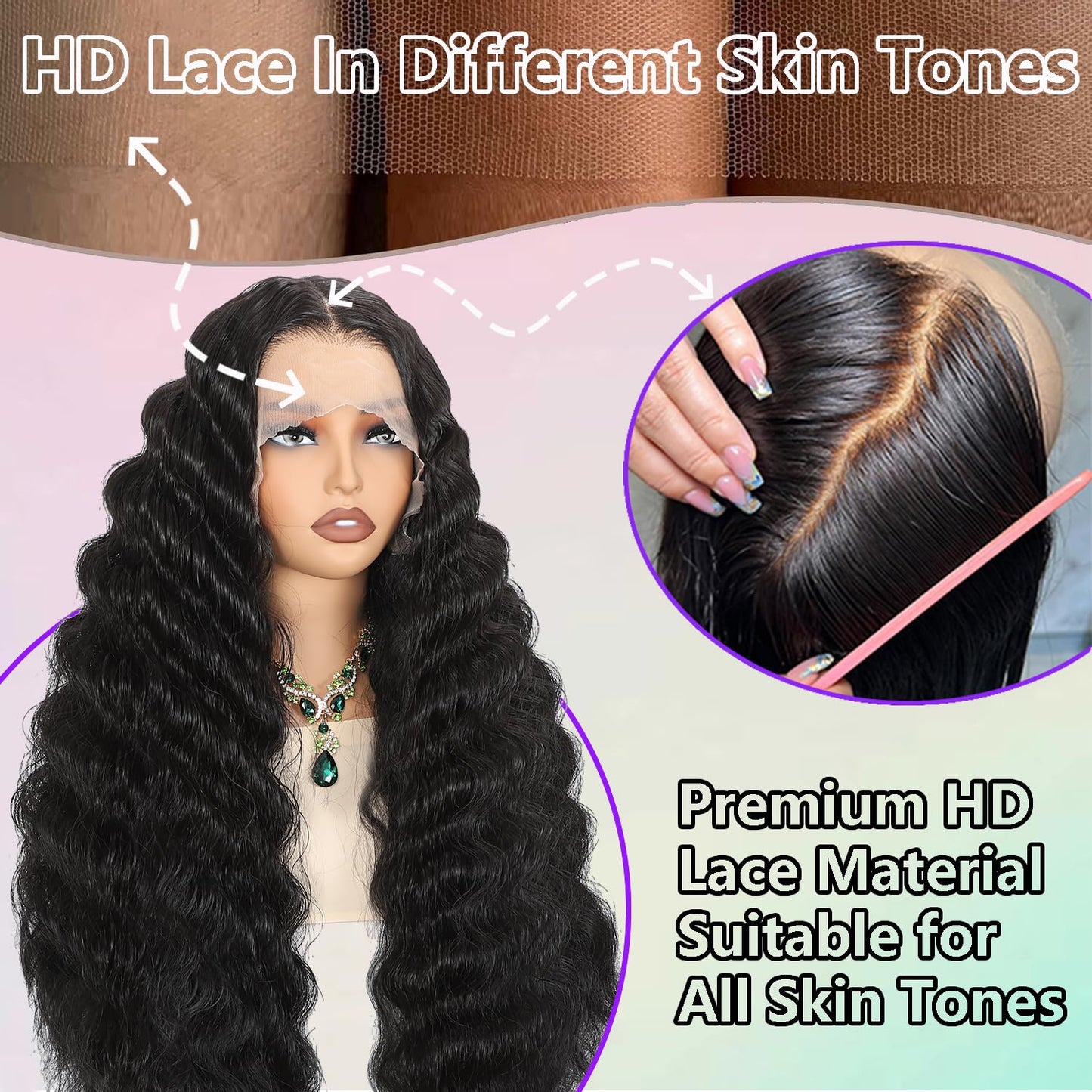 VIPPRETTY 13X6 HD Lace Front Wig,30Inch Glueless Loose Deep Wave Wig Natural Black.Synthetic Lace Front Wigs Human Hair Touch,Vogue Highlight Technology-Premium Fiber & Human Hair Blended.