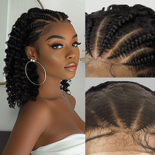 PROTEA Braided Wigs for Black Women, Lightweight Synthetic Handmade Braids Wig with Baby Hair, Braid Lace Wig with Curly End, 16 Inch #2 Natural Color
