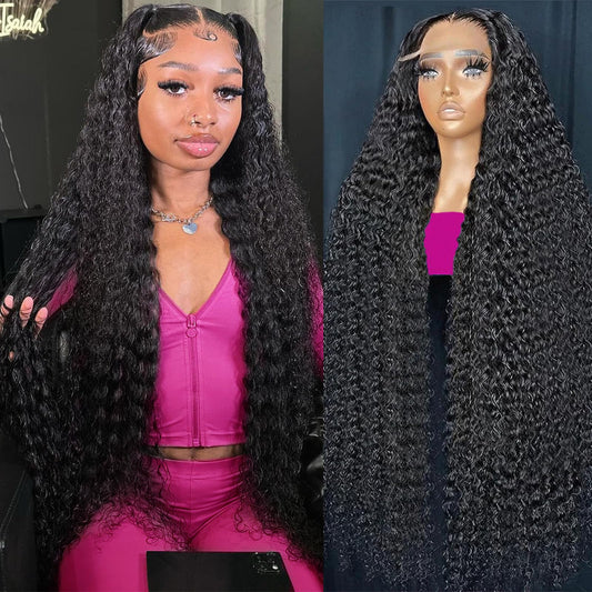 KVFCT 30 Inch Deep Wave Lace Front Wigs Human Hair 13x6 HD Transparent Deep Wave Lace Frontal Wigs for Women 200% Density Deep Curly Human Hair Wigs Pre Plcked Deep Wave Wig with Baby Hair
