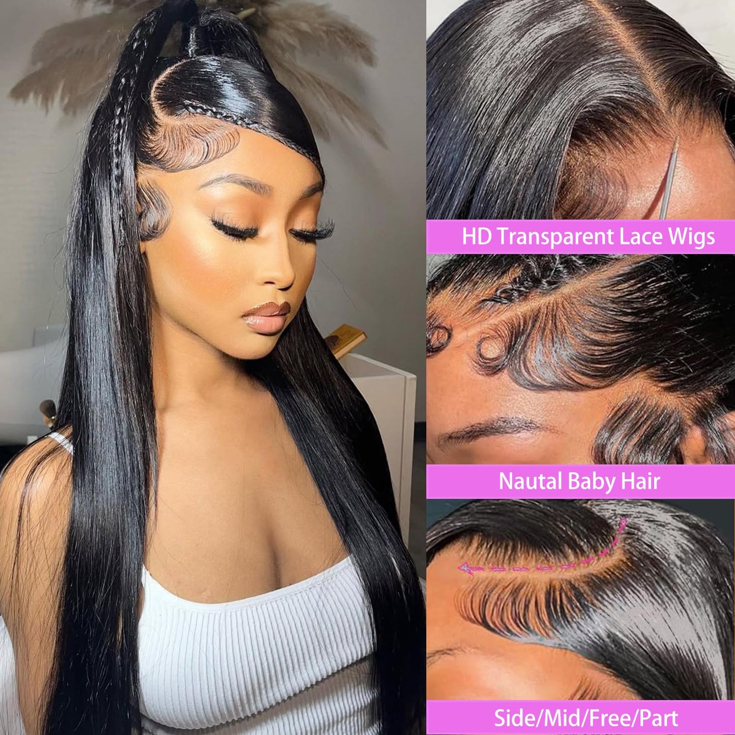 Zlzlblbl 32 Inch 13x6 Lace Front Wigs Human Hair Pre Plucked 100 Percent Human Hair Wig Straight Hd Lace Frontal Wigs Human Hair Glueless Wigs Human Hair for Women Natural Color