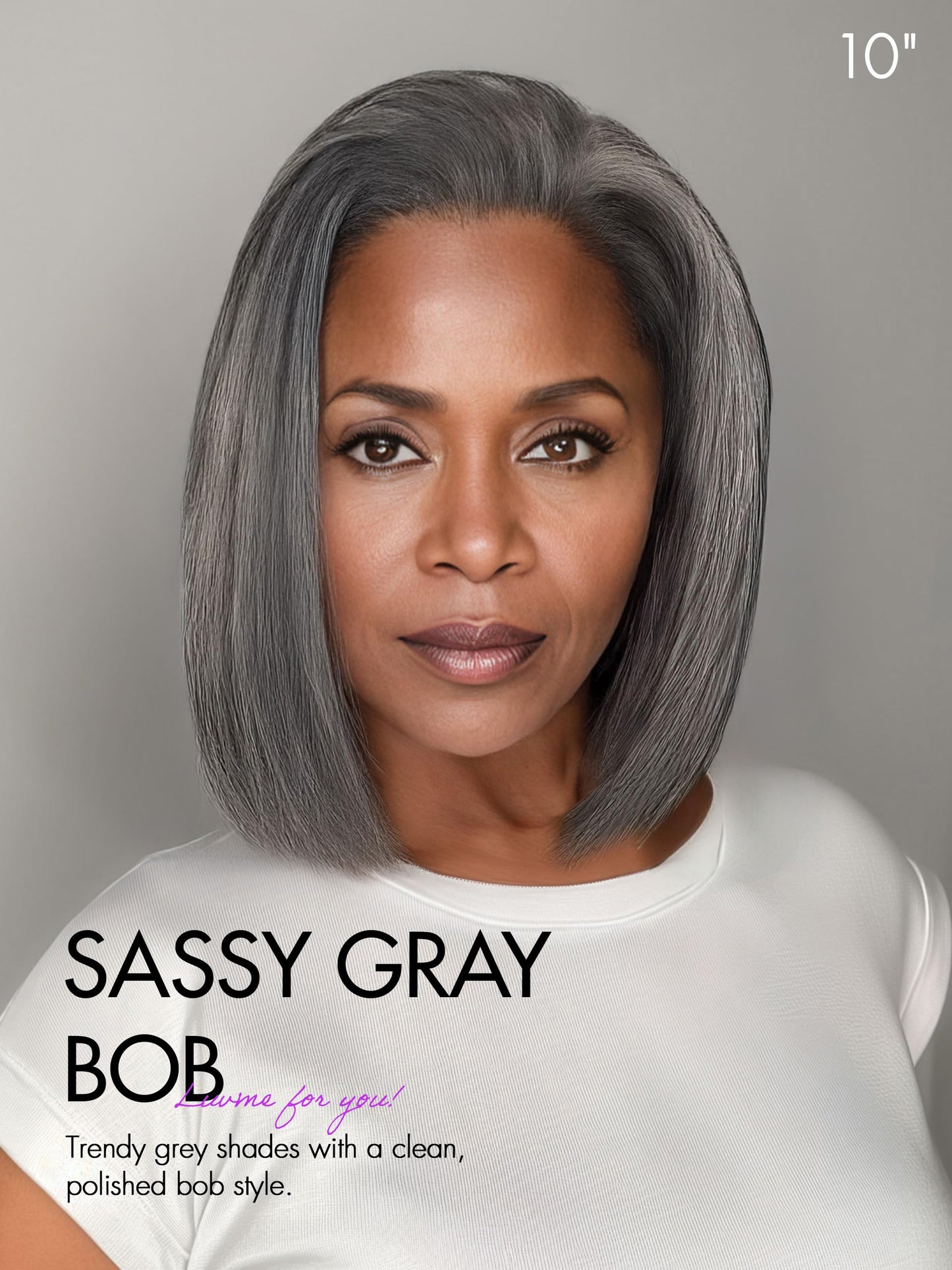 LUVME HAIR 10'' Grey Salt & Pepper Bob Wig Blunt Cut Bob Wig Pre Cut Glueless Wigs Glueless Lace Front 10 Inches Bob, Pre Cut Plucked Hd Lace Short Wig Ready To Go Natural Color Straight Side Part