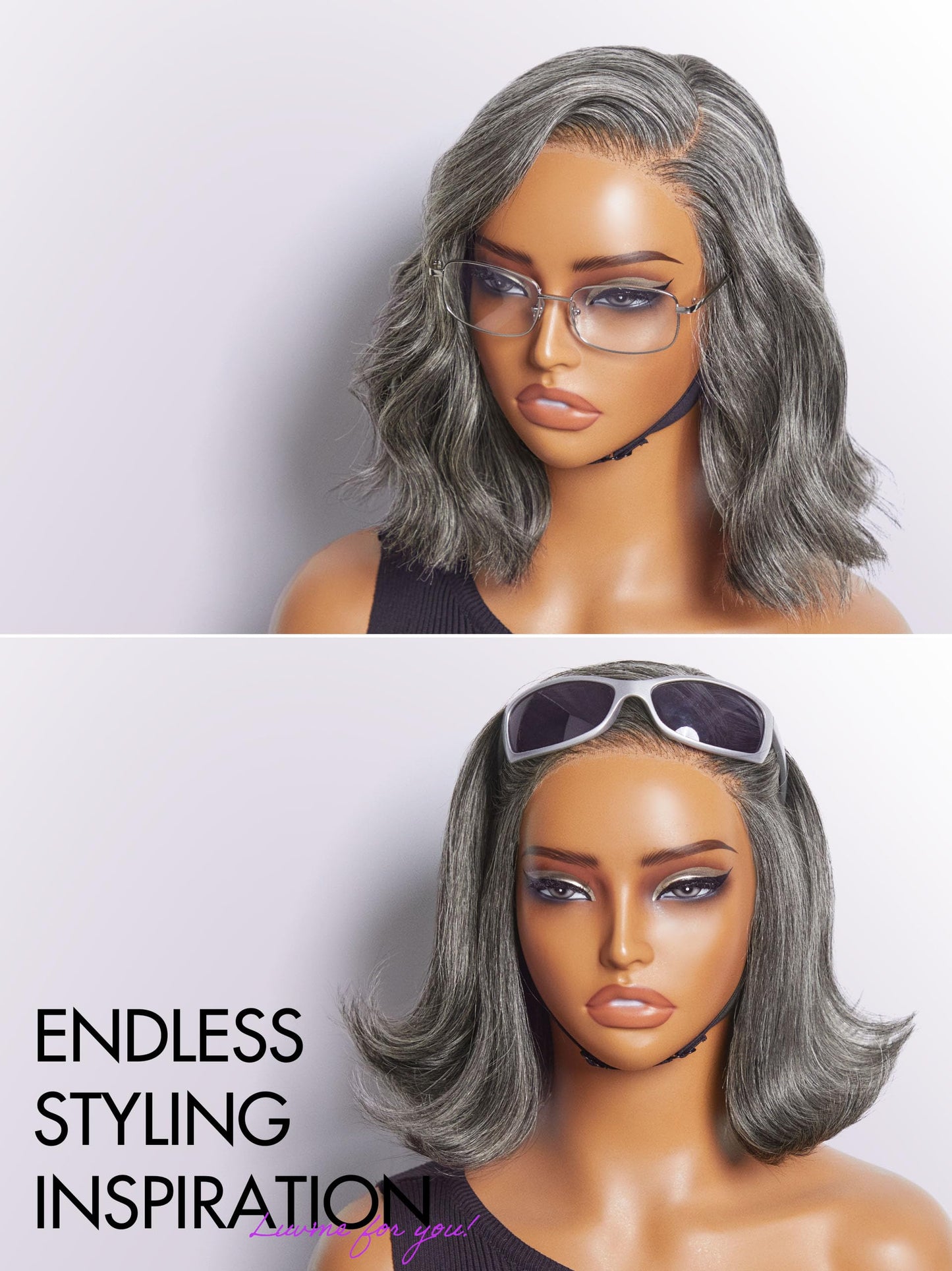 LUVME HAIR 10'' Grey Salt & Pepper Bob Wig Blunt Cut Bob Wig Pre Cut Glueless Wigs Glueless Lace Front 10 Inches Bob, Pre Cut Plucked Hd Lace Short Wig Ready To Go Natural Color Straight Side Part