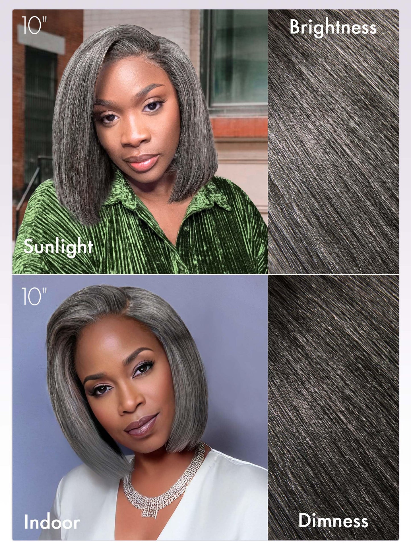 LUVME HAIR 10'' Grey Salt & Pepper Bob Wig Blunt Cut Bob Wig Pre Cut Glueless Wigs Glueless Lace Front 10 Inches Bob, Pre Cut Plucked Hd Lace Short Wig Ready To Go Natural Color Straight Side Part