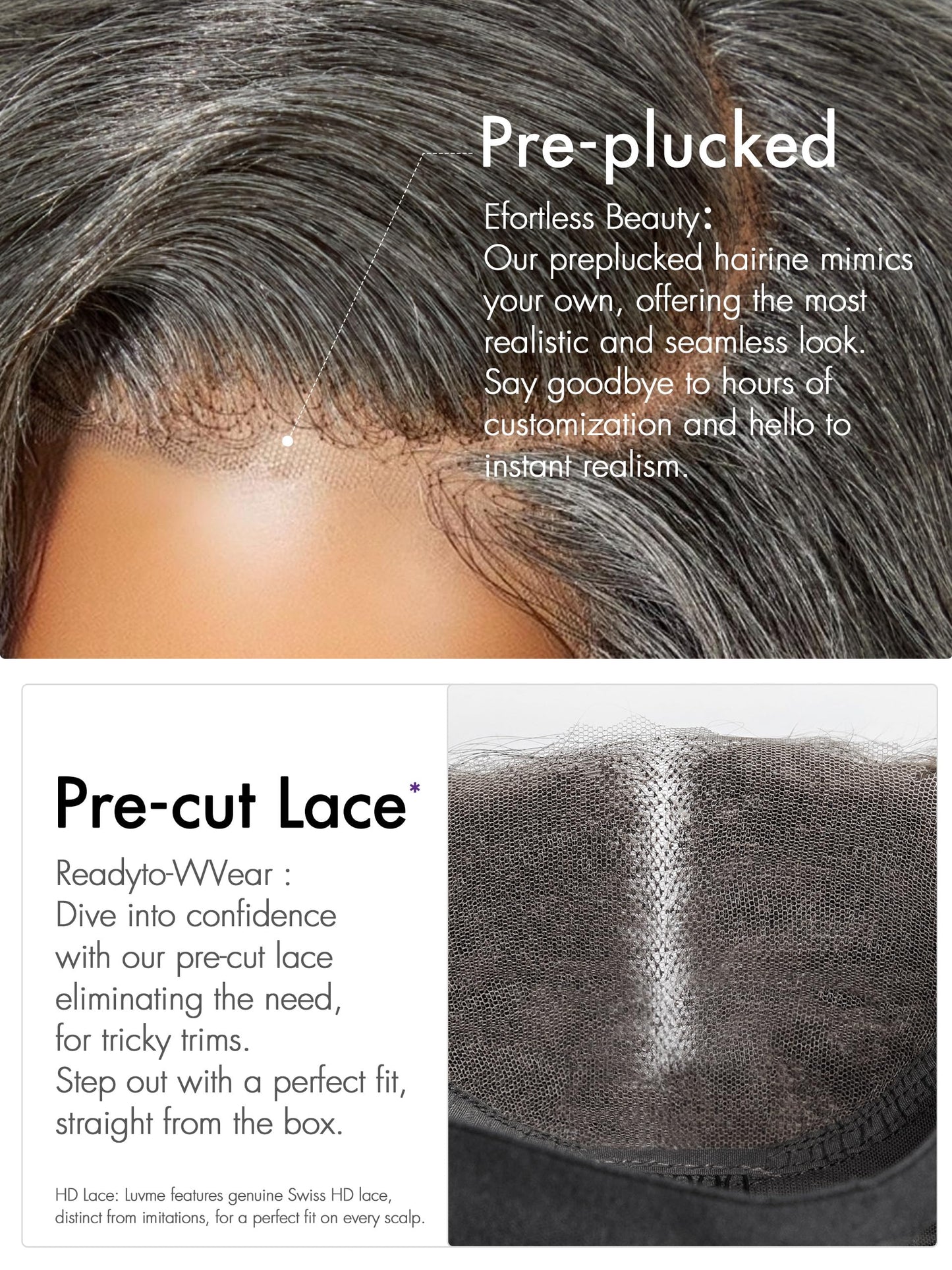 LUVME HAIR 10'' Grey Salt & Pepper Bob Wig Blunt Cut Bob Wig Pre Cut Glueless Wigs Glueless Lace Front 10 Inches Bob, Pre Cut Plucked Hd Lace Short Wig Ready To Go Natural Color Straight Side Part